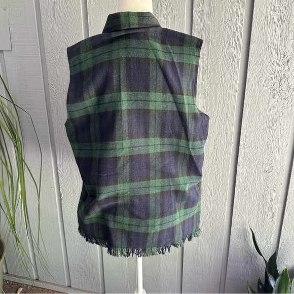 Vintage Stefano International Plaid Sleeveless Button Down Shirt Blue Fringe 80s - Picture 11 of 16